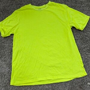 HIGHLAND ORIGINALS Neon Yellow Crew Neck T Shirt‎ Short Sleeve Size L Cotton